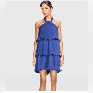NWT One33 Social Ariel Pleated Tier Halter Mini Dress in Chiffon And Georgette